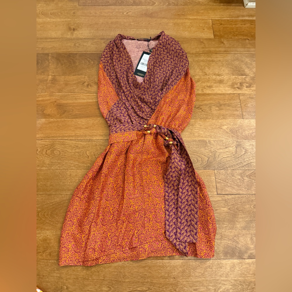 NWT ViX Paula Hermanny Miramas Alisha Short Dress, Orange and Deep Hues, XSmall